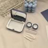 Romantic Ice Blue Rose Contact Lens Box Portable Contact Lens Case Companion Care Box Contact Lenses Case with Mirror Tweezers