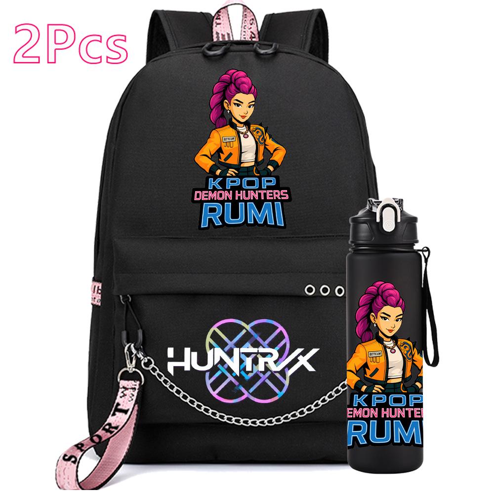 2Pcs/set K-pop Printed Backpack with 750Ml Water Bottler for Teenager Girl Boy Bookbag Kid Gift Large Capacity Waterproof Travel Bag Rucksak