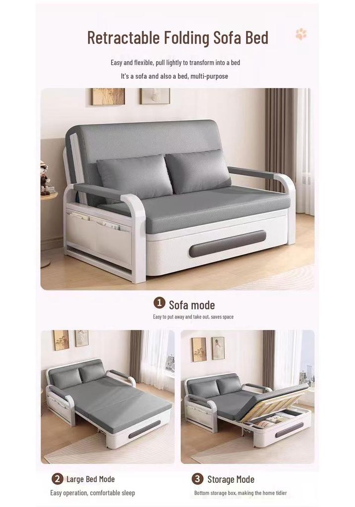 Compact Multifunctional Folding Sofa Bed with Storage and Scratch-Resistant Leather for Small Apartments