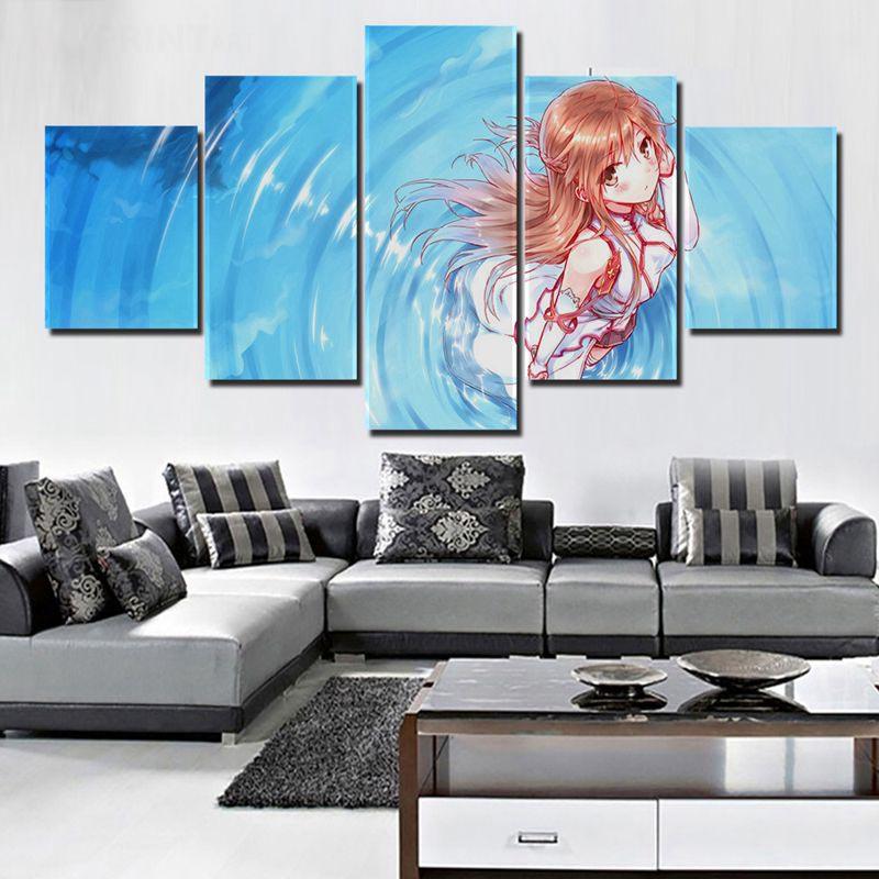 

Плакат на холсте, картины для домашнего декора, 5 шт., искусство меча онлайн, анимация, настенные художественные принты, модульный отель для гостиной 20x35cm*2 20x45cm*2 20x55cm*1