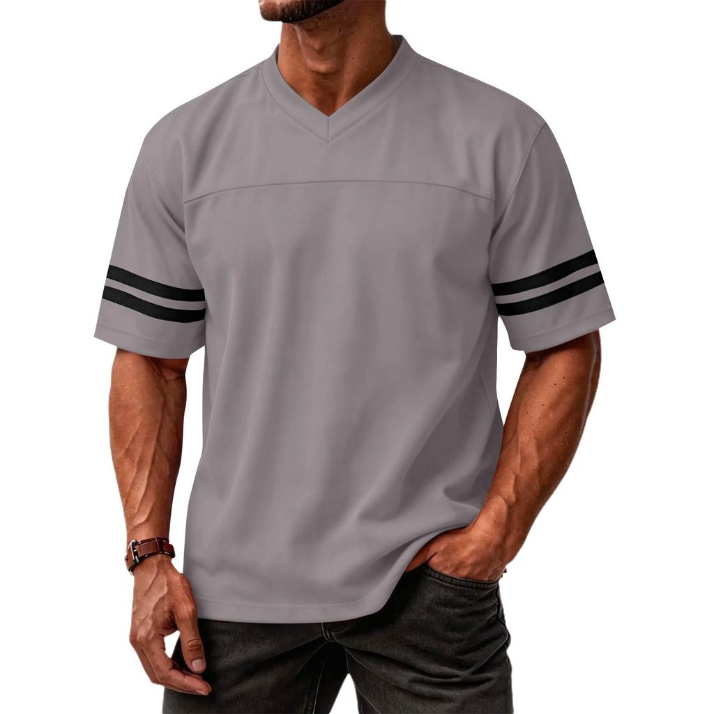 Pánský ležérní klasický top s bloky barev, výstřihem do V, lehký, prodyšný, s krátkým rukávem