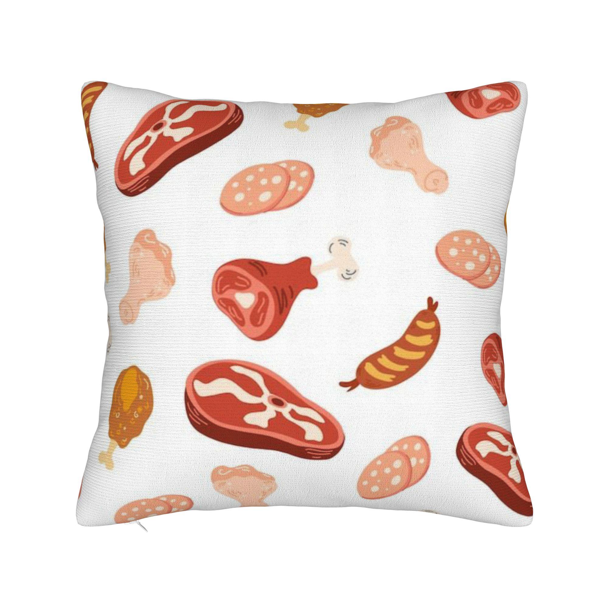 

Funny Meat Pattern Beef Pillowcase Merch Printing Cushion Cover Throw Pillow Cover Seat Decor Square Multi-Size 12x12in 30X30cm