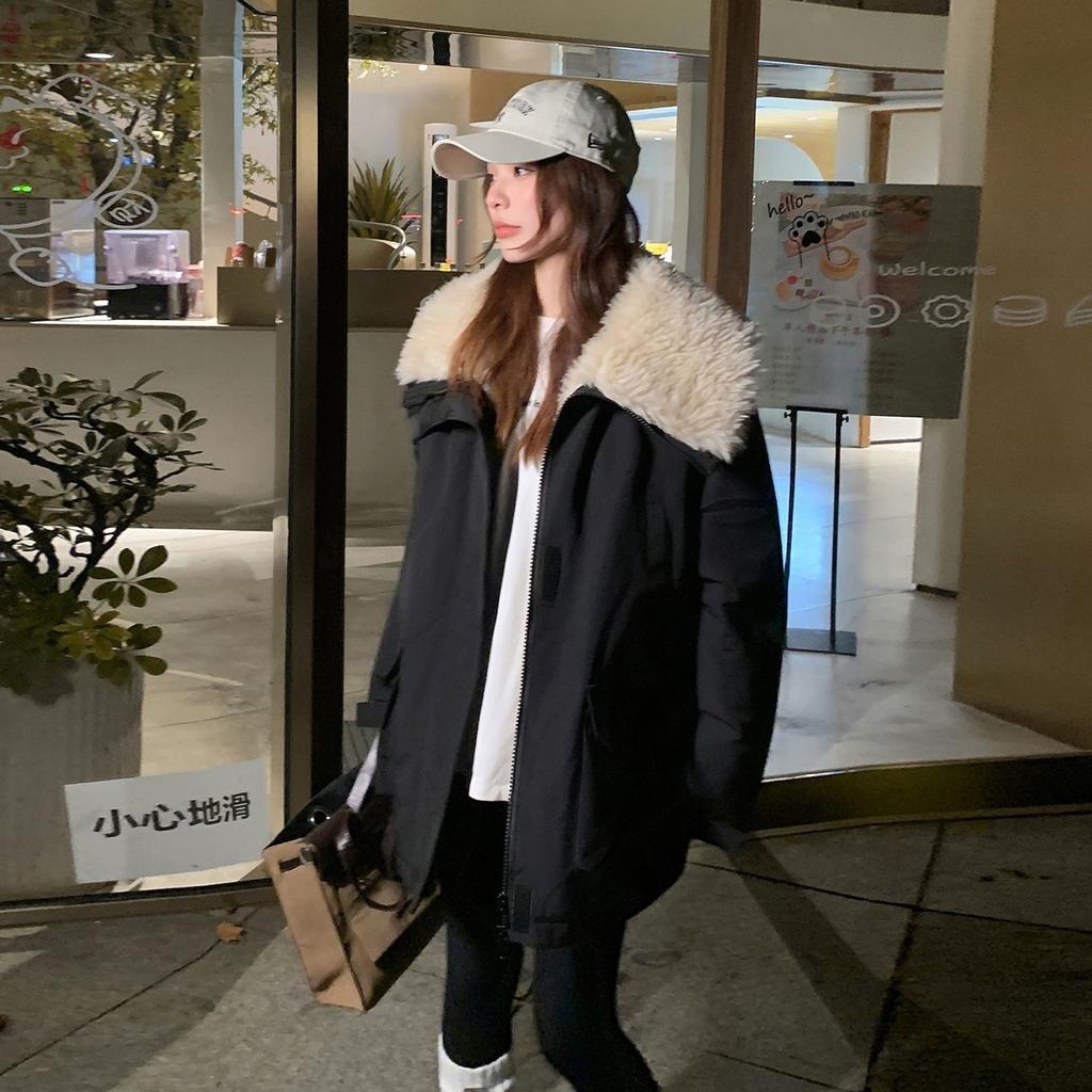 Lamb Plush Pie Jacket Thickened Warm Workwear Cotton Clothes Women's Mid-Length Winter Jacket