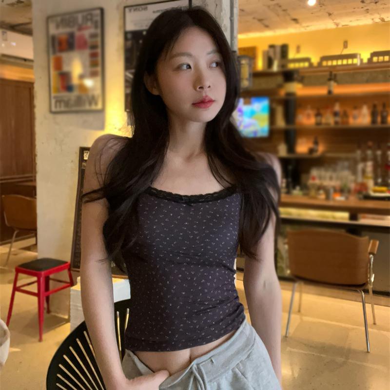 Women's Floral Lace Patchwork Sweet Suspender Vest Top with Chest Pad