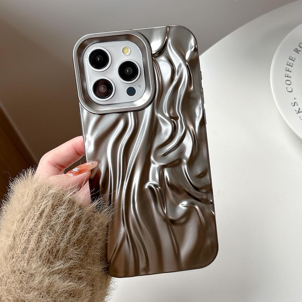 Gold 3D Water Ripple Phone Case For iPhone 17 16 15 14 13 12 11 Pro Max Electroplated Shockproof Silicone Cover
