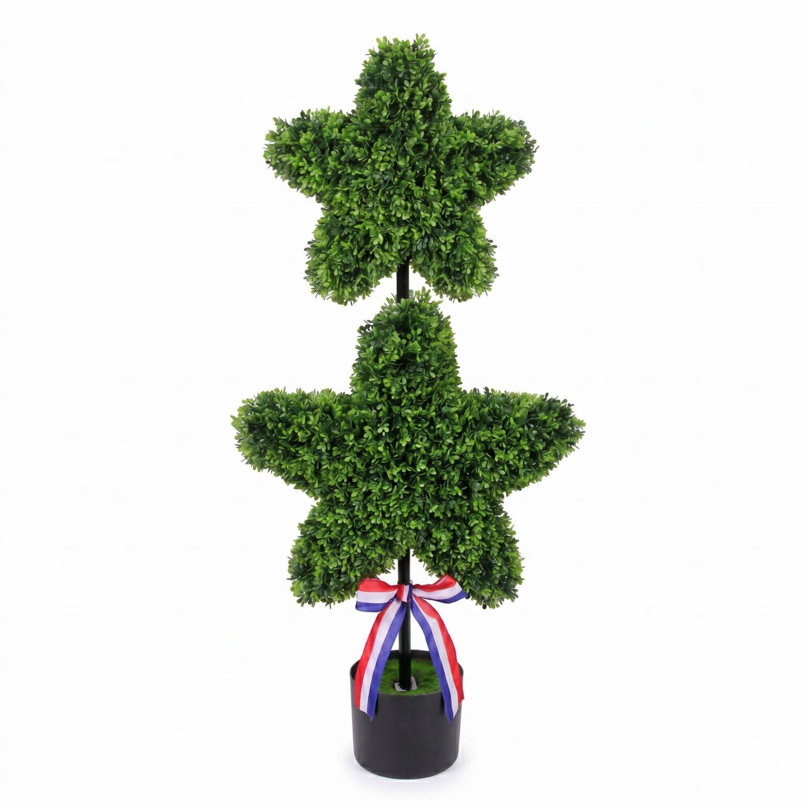 

80cm Double Star Topiary Artificial Plant in Pot Indoor Outdoor Decorative Faux Greenery for Home Office Garden Patio Decoration One Size