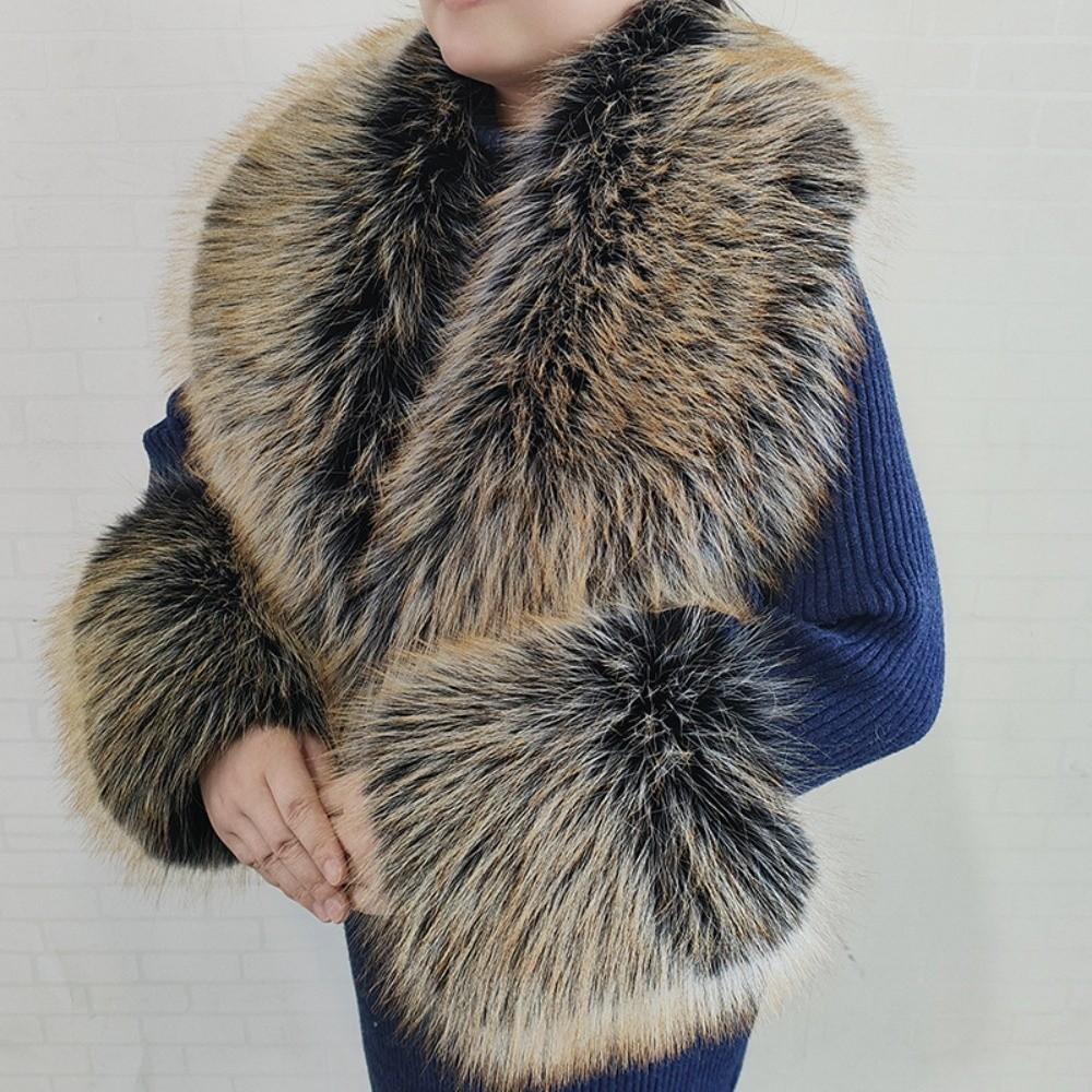 Oversized Fur Cuff Set V Shape Fur Trim Accessories Fluffy Shawl Collar Wrap Overcoat Matching