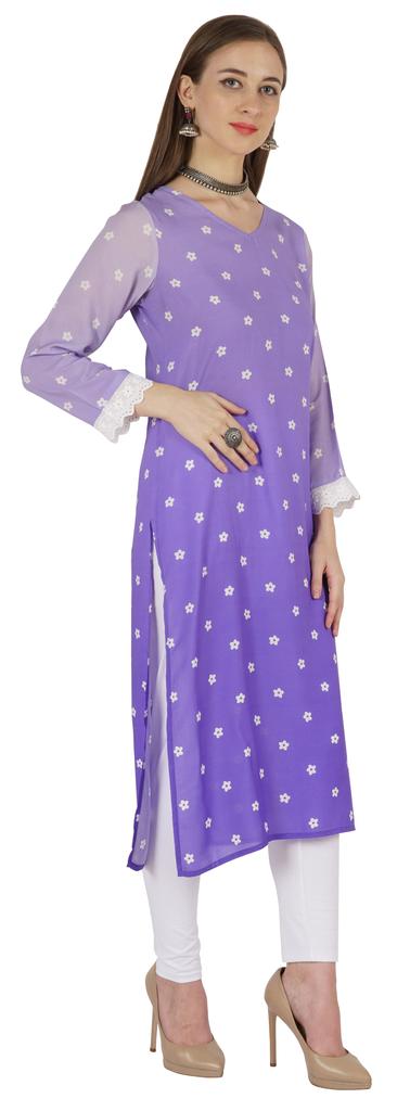Bimba Printed  Designer  Kurta  For Womens Straight Kurti V-Neck Ethnic  Traditional  Wear - Cotton