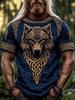 Outdoor Fashion Men's T-shirt with 3D Print of Tribal Style Wolf Pattern, Short Sleeve, Fitness and Sports Round-neck Top