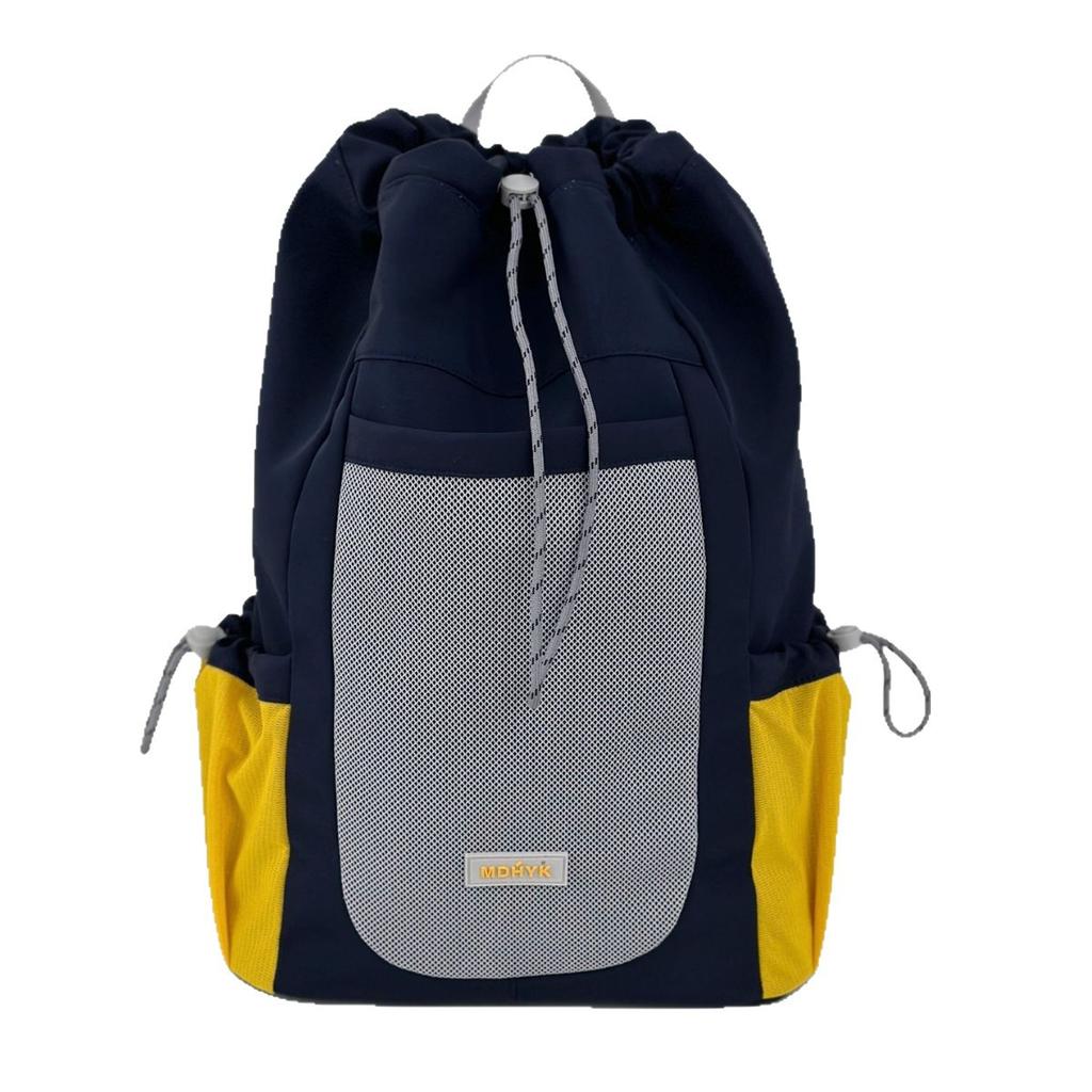 School Bag Korean Version Contrasting Color Drawstring Canvas Bundle Mouth Bag Travel Bag Outdoor Cycling Sports Back Women