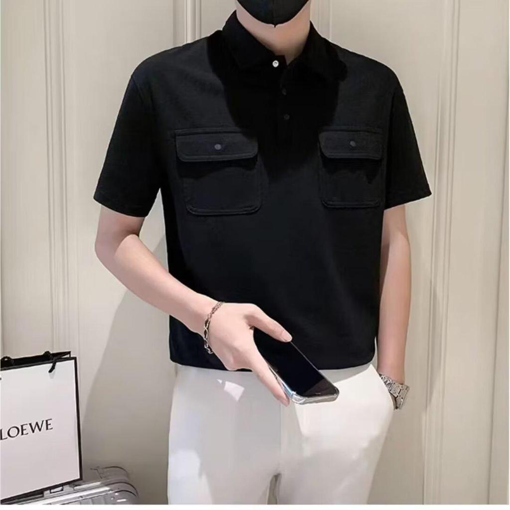 Youthful Korean Short-Sleeved Polo Shirt for Men - Trendy Lapel T-Shirt with Loose Pocket Design for Summer