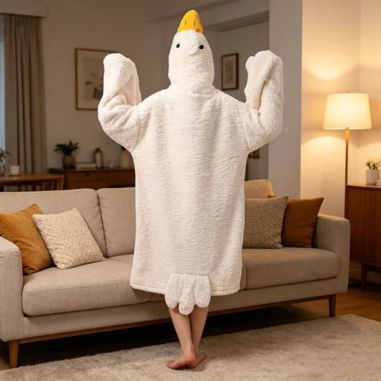 Lustiges Gänse-Enten-Kostüm für Kinder Erwachsene, Kapuzen-Tier-Einteiler Pyjama, Weiche Plüsch Tragbare Decke, Halloween Cosplay