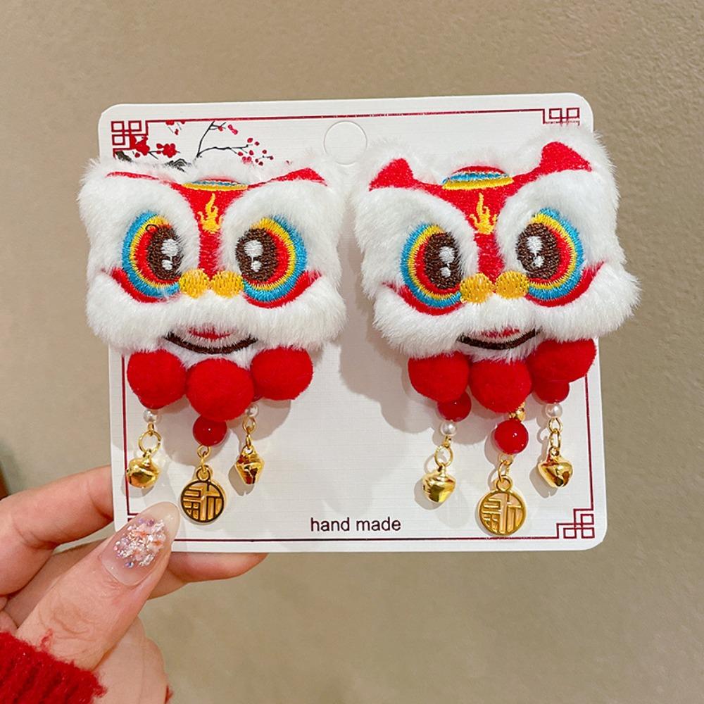 Plush Chinese New Year Headwear Tassel Ancient Style Hairpin Children Red Bow Hairpin  Children