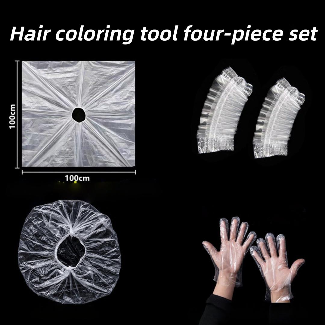 4pcs Disposable Hair Dyeing Tools Set, Shawl and Scarf with Elastic Mouth, Earmuffs, Shower Cap and Gloves, Hairdressing Set Tools 1-pack