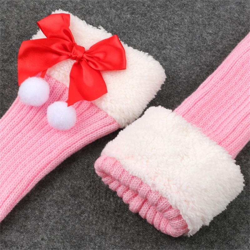 Christmas Fleece Trim Warm Leg Warmers Sweet Plush Balls Bows Knitted Boot Covers Festival Footless Socks for Women