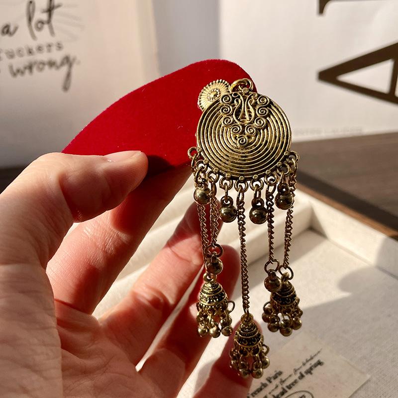 Ethnic Headband Wine Red Christmas Headbands Tassel Pendant Hair Accessory Mixed Materials Retro Hairband For Cosplay Party