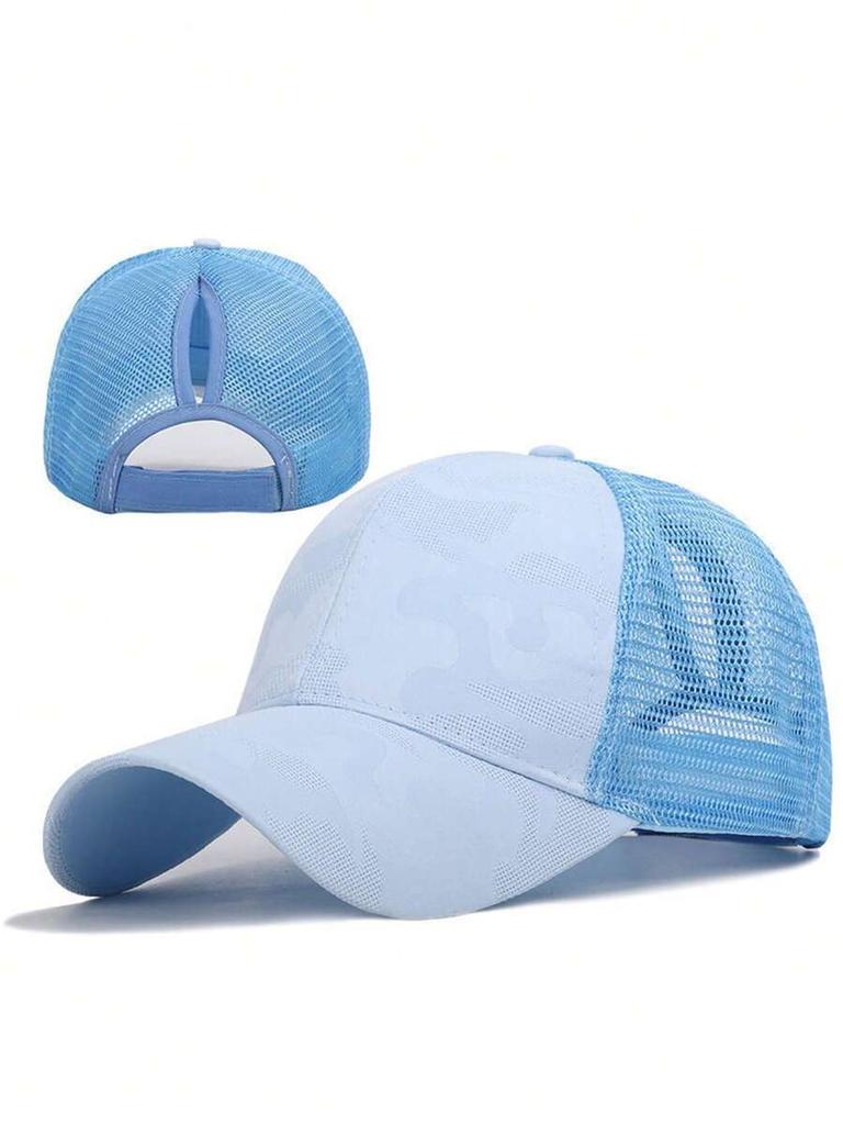 Pink Camouflage Breathable Lightweight Ponytail Baseball Cap With Mesh Back Sunshade