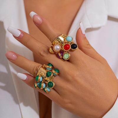 Europäischer und amerikanischer Retro-Palast-Malachit-geometrischer offener Ring