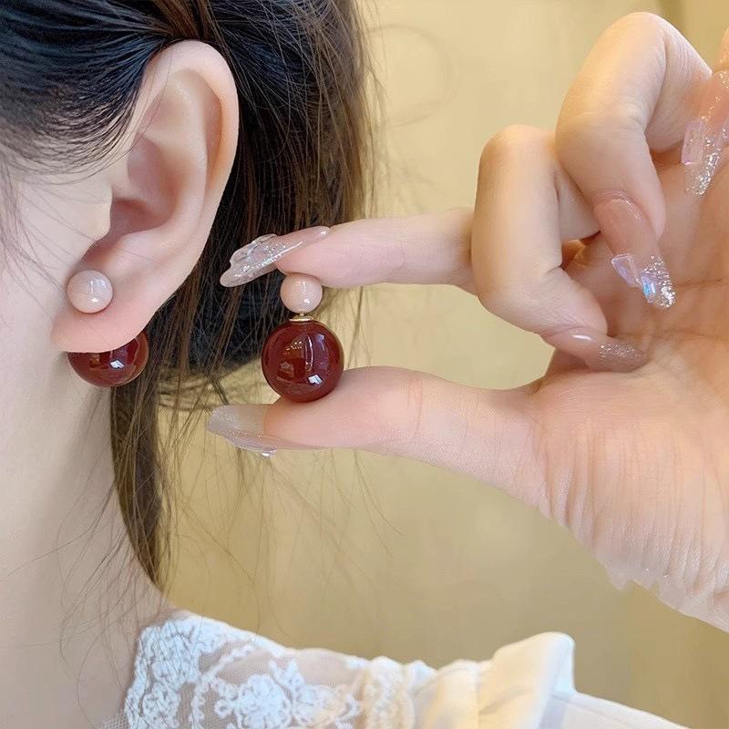 Candy Color Double-Sided Round Ball Earrings: Versatile Women's Fashion, Simple and Chic Style, Sweet and Cool Accessories