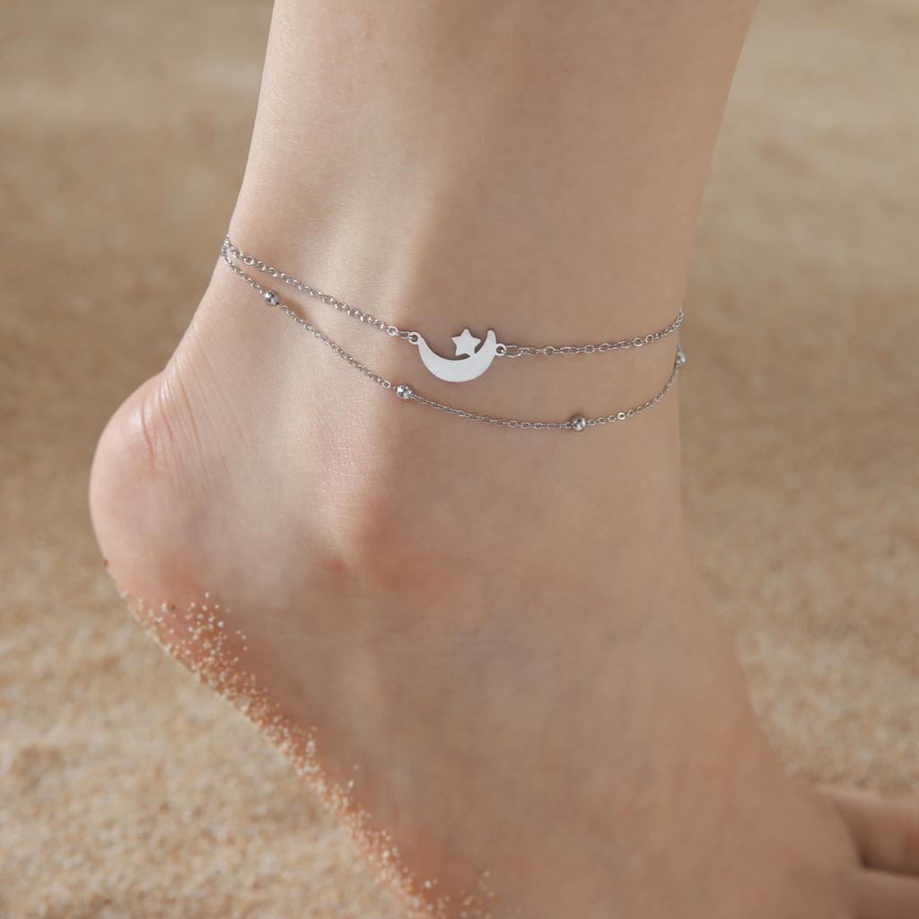 Bohemian Women's Anklet With Crescent Moon And Star Charm Beach Barefoot Jewelry