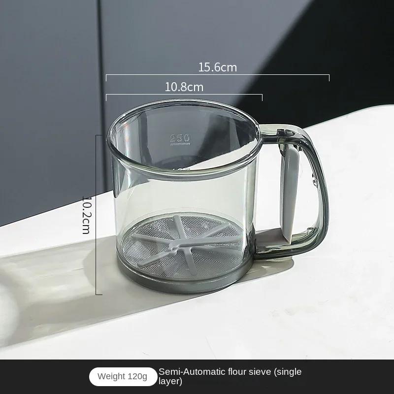 Küchenmehlsieb, Handsieb, halbautomatisch, Zuckersieb, Pulverstreuer, Griff, Messbecher, Werkzeug zum Backen, Küchenwerkzeuge