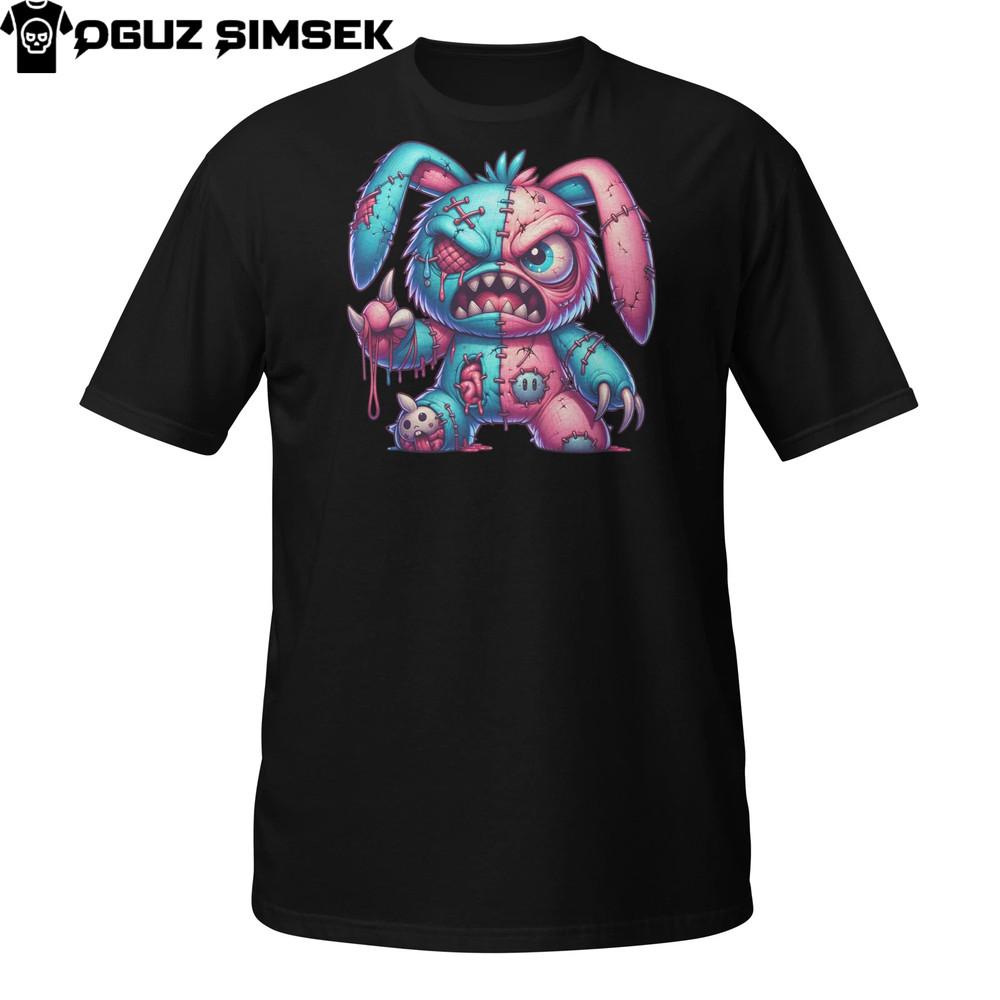 

Creepy Bunny Monster T-Shirt | Half Pink Blue Plush Horror With Claws and Gore 4XL