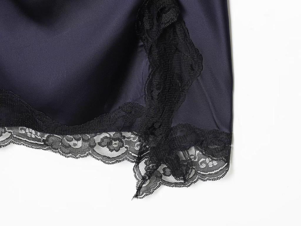 2025 A/W Women's European Lace Patchwork Silk Satin Mini Dress