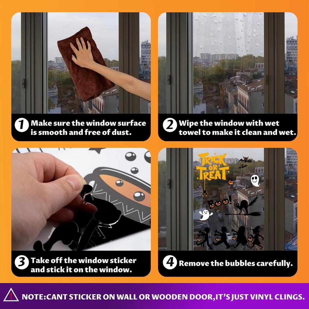 Halloween Window Stickers, 10 Sheets 150+PCS Halloween Skeleton Bats Ghosts Window Clings Party Decoration, Decals for Glass Windom Indoor and