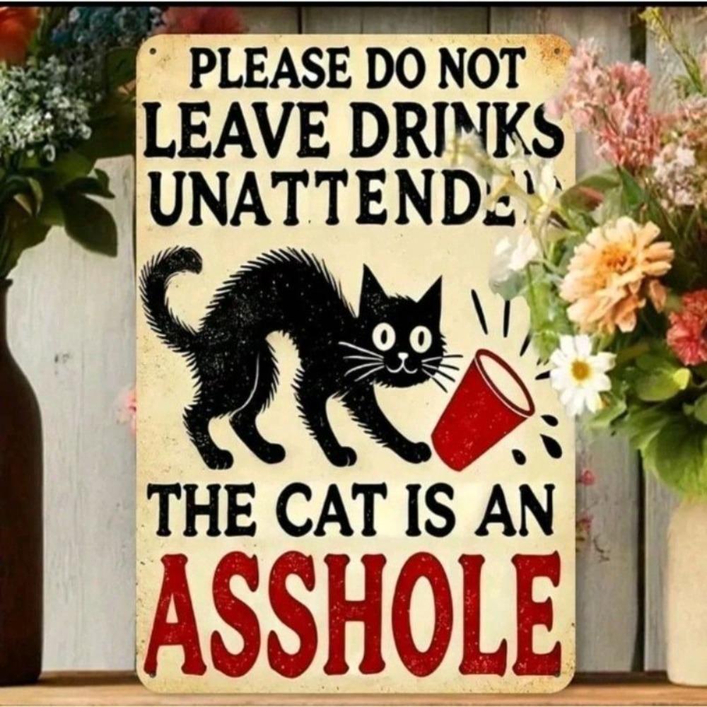 Vintage Cat Metal Poster Wall Art Bar Sign No Drinks