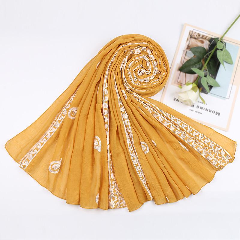 11 Colors Plain Embroider Cashew Nut Floral Viscose Shawl Scarf Women High Quality Pashmina Stole Bufandas Muslim Hijab 180*90Cm