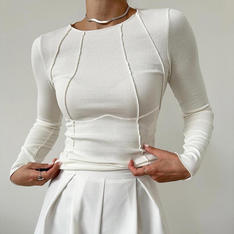 Women S Slim Fit Long Sleeve Round Neck Solid T Shirt