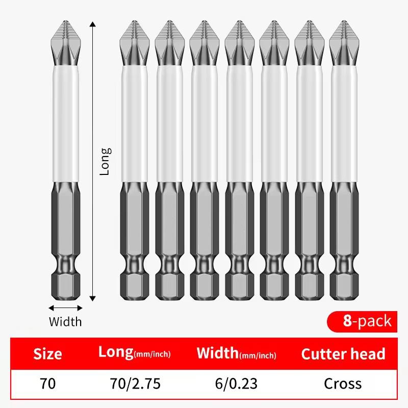 6/12PCS Magnetic Screwdriver Bit Set 1/4 Inch PH2 Anti-Slip Shockproof Drill Bit Heavy Duty Impact Screwdriver