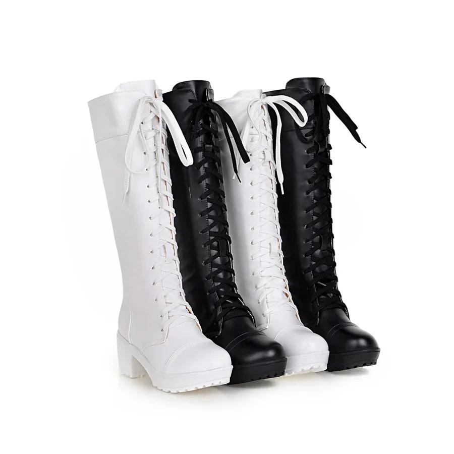 Fashion Cosay Shoes Lace-up Boots Black and White Men's and Women's Tall Imitation Role Play Boots Foreign Trade Plus-size Shoes
