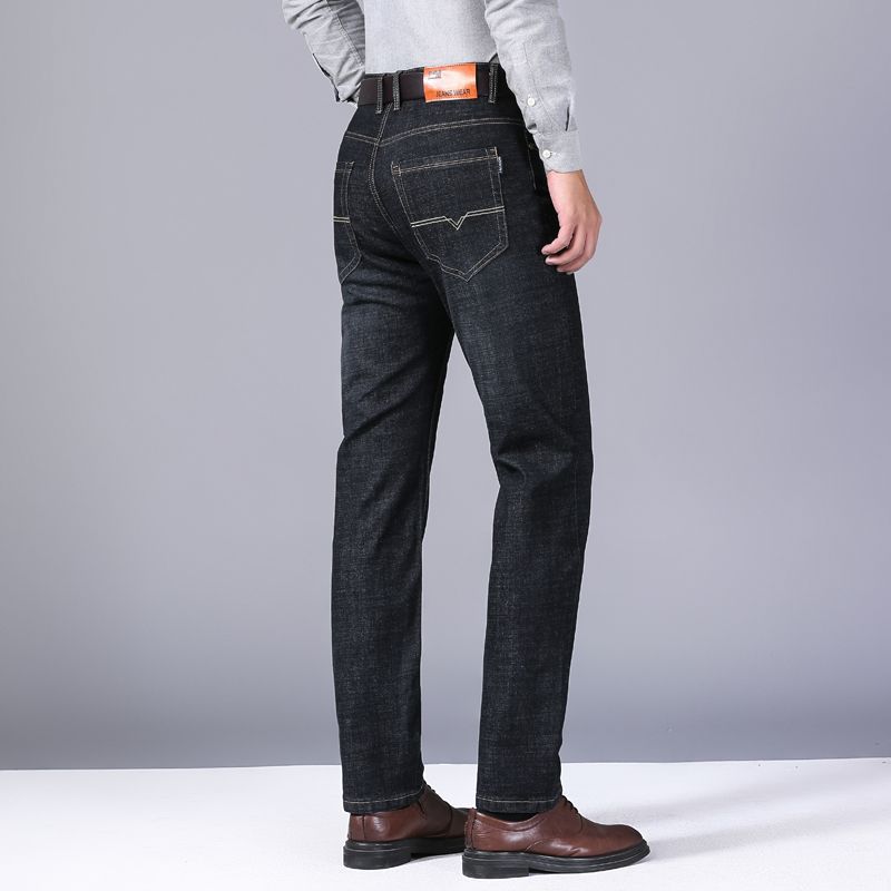 Men's Fashionable Stretch Straight-Leg Business Jeans: Durable Work Trousers