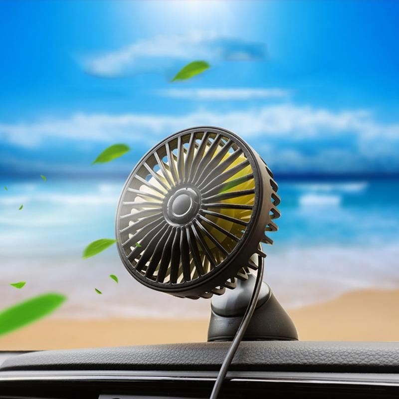 Car USB Clip Fan with 360 Degree Rotation & Strong ABS Suction Cup Portable Auto Suction Cup Fan for Vehicle Cooling