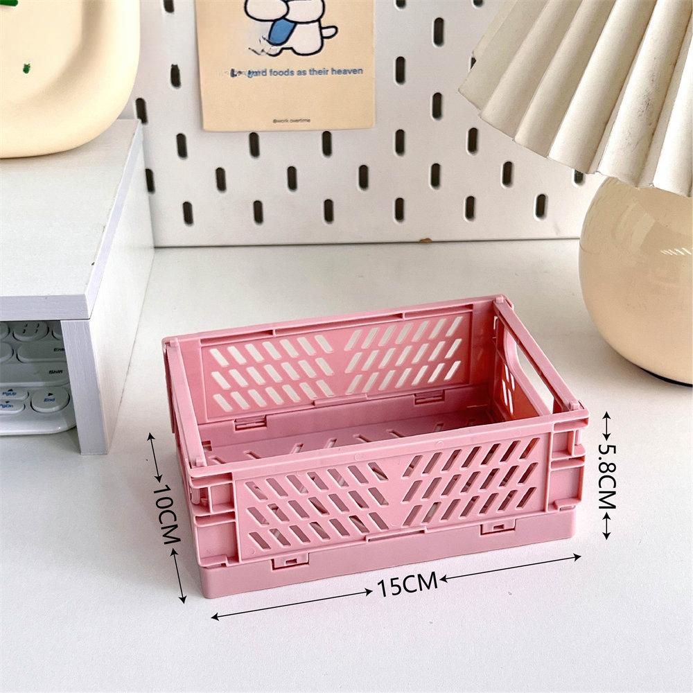 Cute Ins Folding Plastic Storage Rack Organizer Box Student Portable Desktop Food Toy HandAccount Tape Stationery Storage Basket