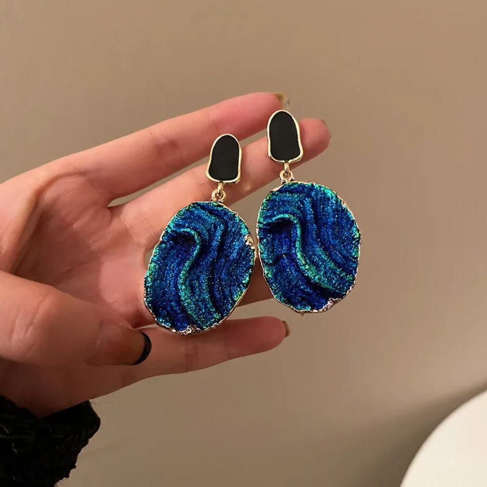 Brincos Pendentes de Resina com Óleo para Mulheres Moda Estilo Étnico Brincos Pendentes Retrô Exagerados Personalizados Zircônia Verde Presente