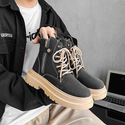 2024 Wintermode Herren Baumwollschuhe Schnürschuhe Runde Kappe Arbeitsstiefel Herbst und Winter Dicke Sohle High Top