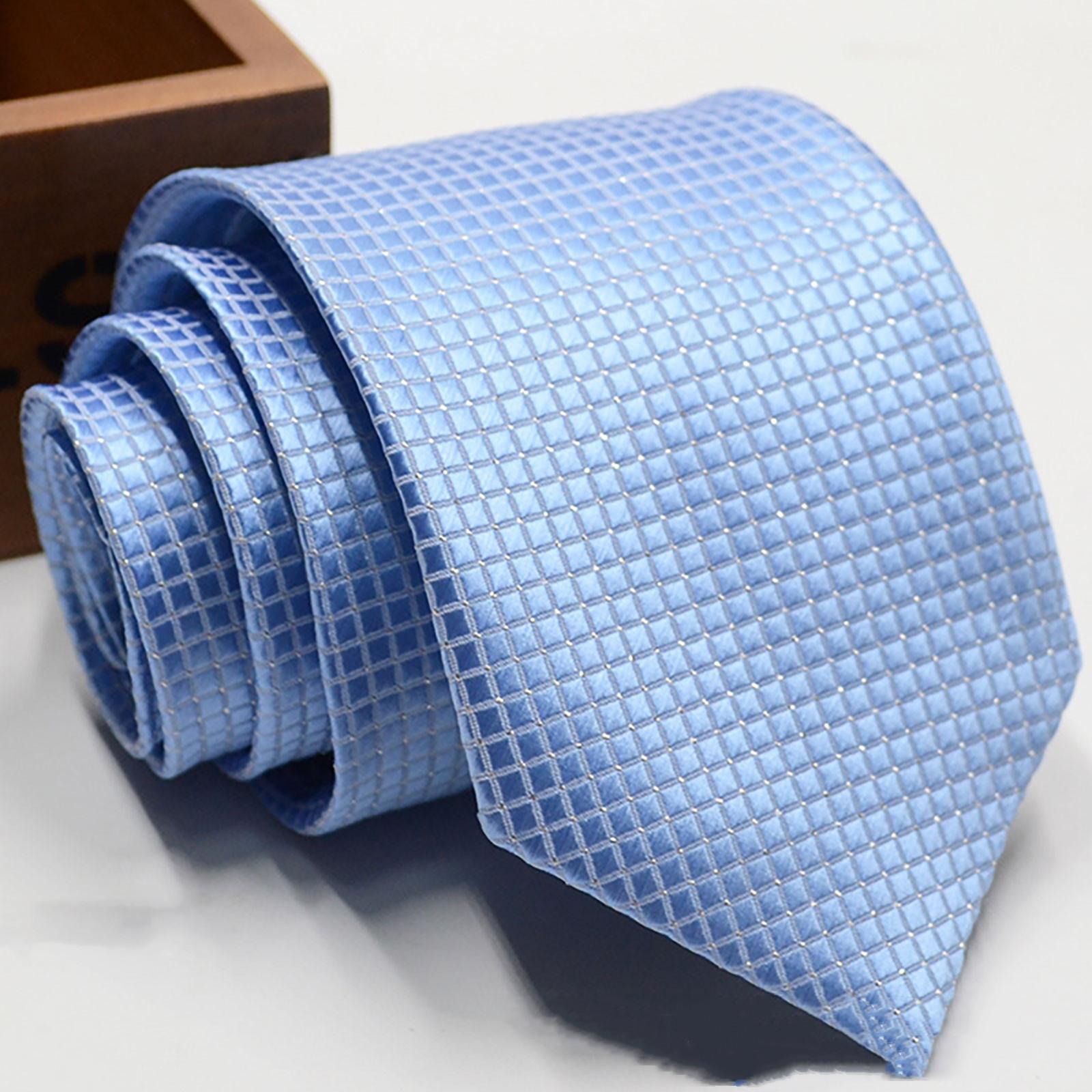 

Шелковые клетчатые галстуки, мужские галстуки для вечеринок, деловые официальные мужские деловые повседневные галстуки One Size светло-синий