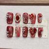 Red Cat Eye Short Almond Manicure: Handmade High-End Fake Nail Tips for New Year