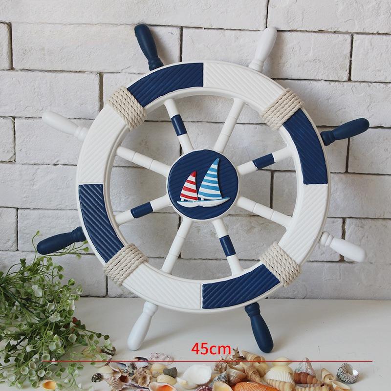 Mediterranes Holzschiffsraddekor 45cm Nautisches Ruder Handgefertigt Handwerklich Langlebiges Hängendes Ornament für die Wohnzimmerwand