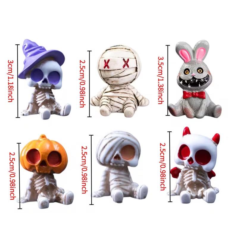 Halloween Mini Resin Figurine 6Pcs Cute Set Spooky Tiny Decor for Halloween Party Desktop Bedroom Ornament Gifts