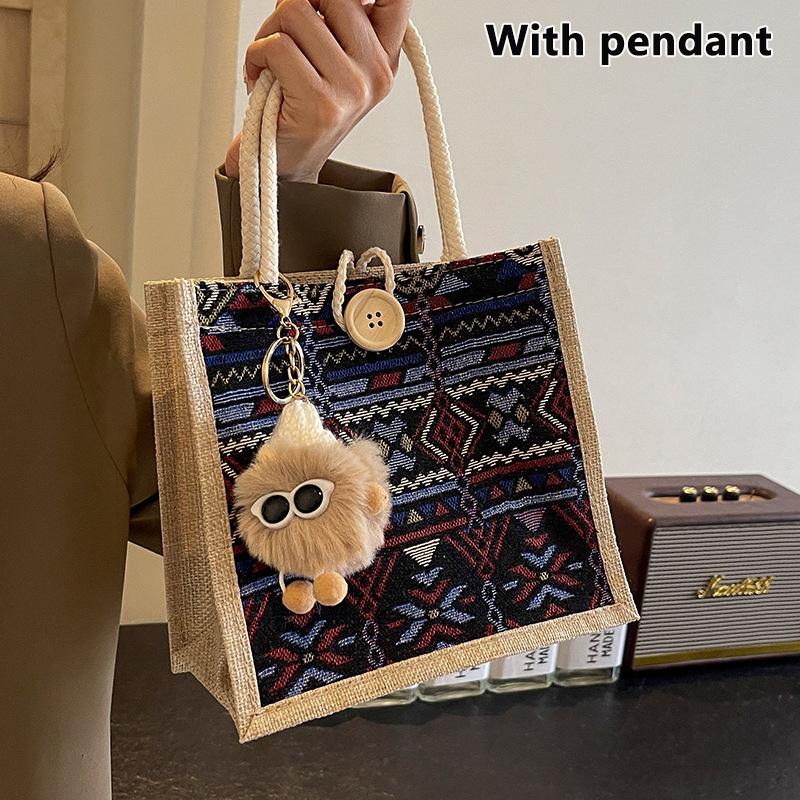 Tragbare Bento-Tasche Lässige Tragetasche für Damen Ethnischer Stil Pendler-Handtasche Einfache Große Kapazität Einkaufstasche Geschenke