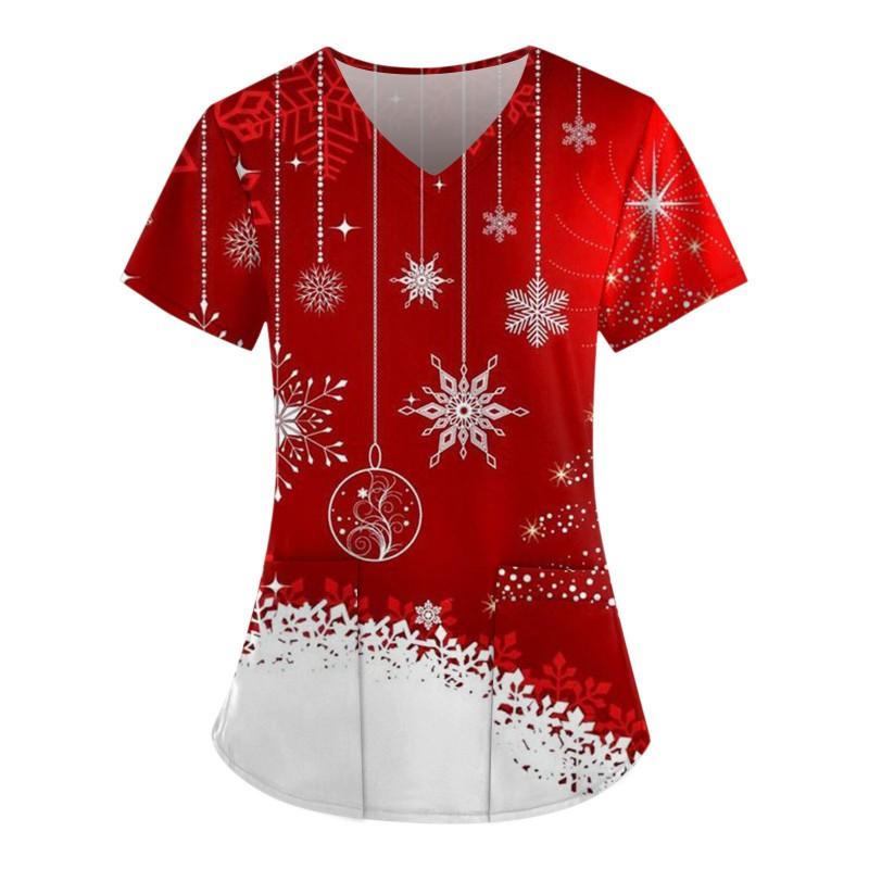 3D Snowman Print V-Neck Short Sleeve T-Shirt Women Men Casual Workwear Comfort Fit 2025