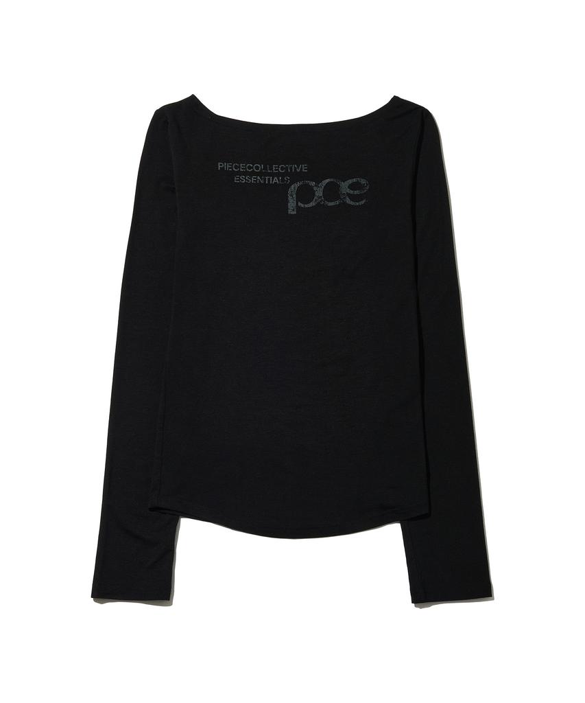 PEACE MAKER Pce Crack Logo Boat Neck Slim Long Sleeve (Black)