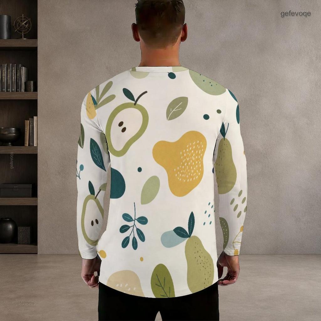 Men s Plus Size Round Neck Long Sleeve T Shirt Sunset Palm Wave Printed Casual Pullover
