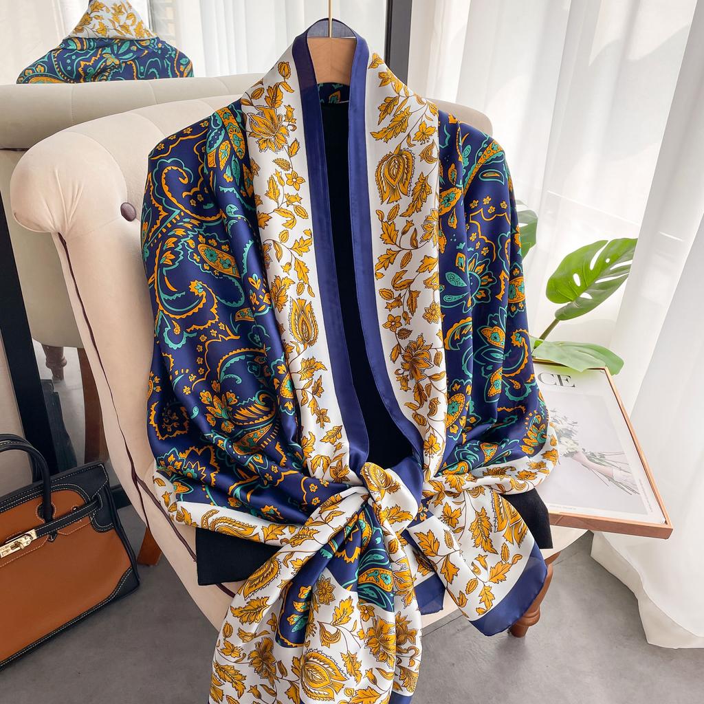 180*90Cm Muffler Fashion Luxury  Scarf Women  Style Fashion Color Matching Print Silk Lady Popular Headcloth Beach Shawl