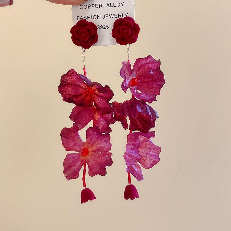 

Zhong Chuxi Same Style Ankela Red Fancy Flower Earrings Seaside Exaggerated Earrings Ear Clips and Ear Studs 2025 New Women Earrings