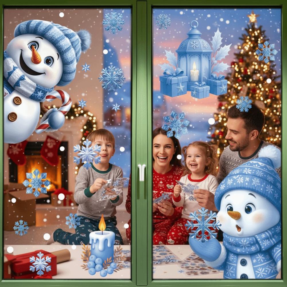 A Set Winter Snowman Christmas Window Stickers Santa Claus Window Decorations  Christmas
