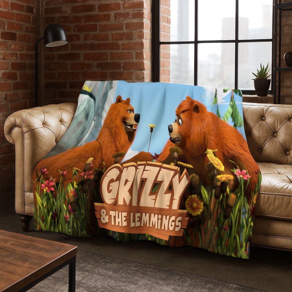 

Funny Grizzy and The Lemmings Cartoon Flannel Blanket Soft Warm Throw Blanket for Bed Bedroom Room Living Room Travel Picnic Kid 75x90cm